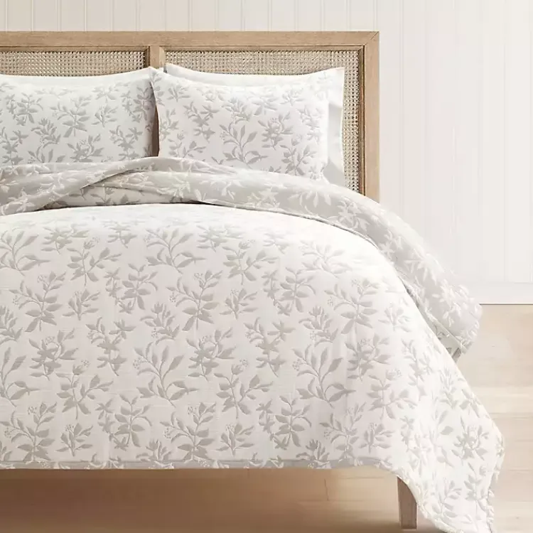 Kirklands Home Quilts|Tan Floral Reversible 3-pc. Full/Queen Quilt Set