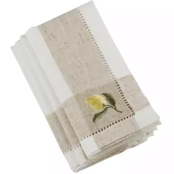 Kirklands Home Table Linens|Tan Hemstitch Embroidered Lemon Napkins, Set of 4