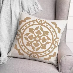 Kirklands Home Outdoor Cushions & Pillows|Tan Medallion Tile Indoor/Outdoor Pillow