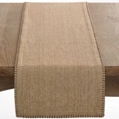 Kirklands Home Table Linens|Overcast Stitch Cotton Table Runner Tan