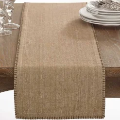 Kirklands Home Table Linens|Overcast Stitch Cotton Table Runner Tan