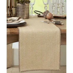 Kirklands Home Table Linens|Overcast Stitch Cotton Table Runner Tan