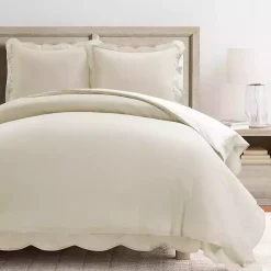 Kirklands Home Duvets|Tan Scallop Edge 3-pc. Full/Queen Duvet Cover Set