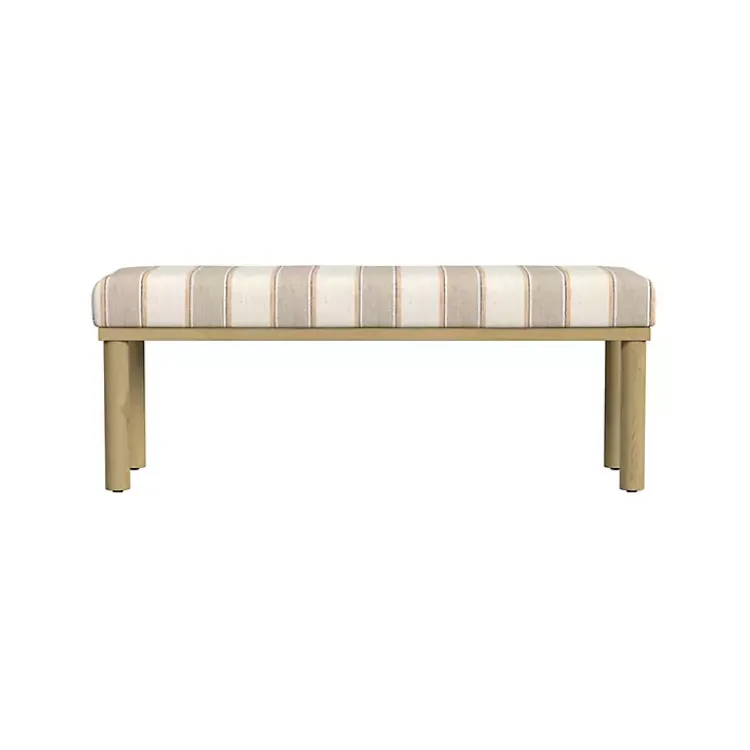 Kirklands Home Benches & Ottomans|Tan Striped Upholstered Wood Leg Bench