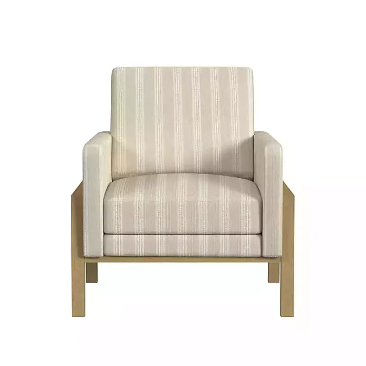 Kirklands Home Accent Chairs|Tan Striped Upholstered Wood Frame Armchair