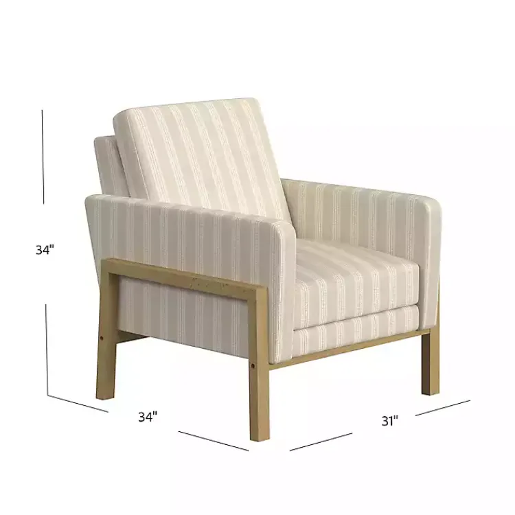 Kirklands Home Accent Chairs|Tan Striped Upholstered Wood Frame Armchair
