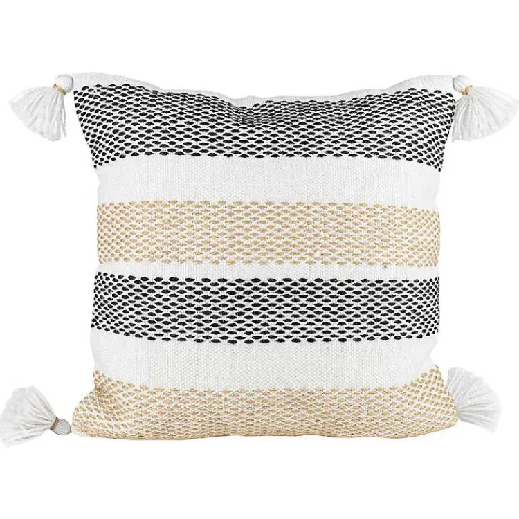 Kirklands Home Outdoor Cushions & Pillows|Tan Textured Stripes Outdoor Throw Pillow