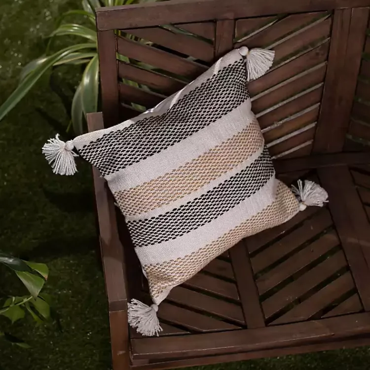 Kirklands Home Outdoor Cushions & Pillows|Tan Textured Stripes Outdoor Throw Pillow