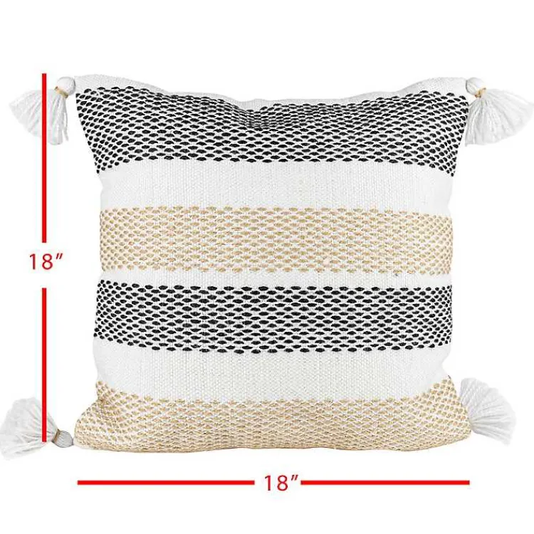 Kirklands Home Outdoor Cushions & Pillows|Tan Textured Stripes Outdoor Throw Pillow