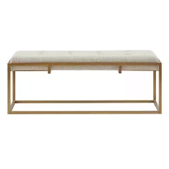 Kirklands Home Benches & Ottomans|Tufted Bronze Metal Bench Tan