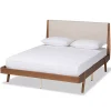 Kirklands Home Beds & Headboards|Tan Upholstered Brown Wood Full Platform Bed