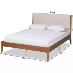 Kirklands Home Beds & Headboards|Tan Upholstered Brown Wood King Platform Bed