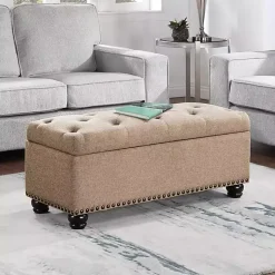 Kirklands Home Benches & Ottomans|Upholstered Carey Storage Ottoman Bench Tan