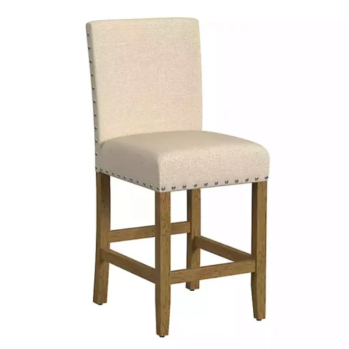 Kirklands Home Bar Stools & Counter Height Stools|Upholstered Nailhead Trim Counter Stool Tan