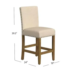 Kirklands Home Bar Stools & Counter Height Stools|Upholstered Nailhead Trim Counter Stool Tan