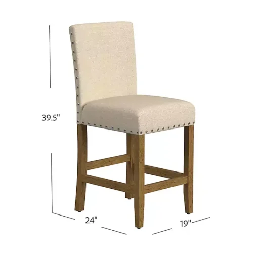 Kirklands Home Bar Stools & Counter Height Stools|Upholstered Nailhead Trim Counter Stool Tan