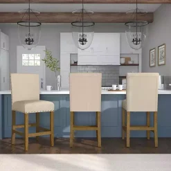 Kirklands Home Bar Stools & Counter Height Stools|Upholstered Nailhead Trim Counter Stool Tan