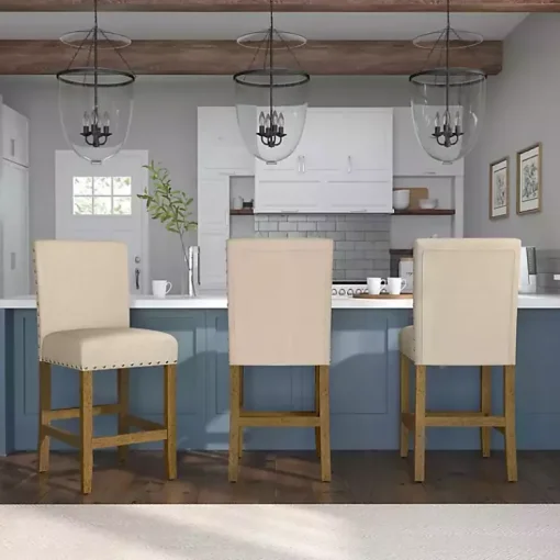 Kirklands Home Bar Stools & Counter Height Stools|Upholstered Nailhead Trim Counter Stool Tan