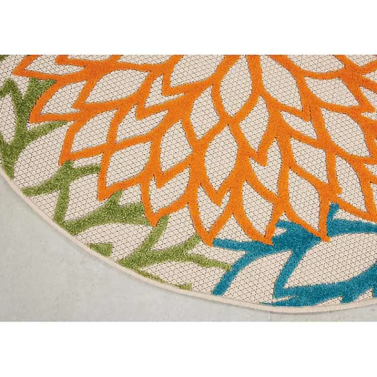 Kirklands Home Outdoor Rugs|Tangerine Floral Burst Round Outdoor Area Rug