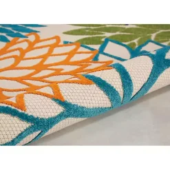 Kirklands Home Outdoor Rugs|Tangerine Floral Burst Round Outdoor Area Rug