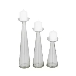 Online Tapered Glass Pillar Candle Holders, Set of 3 Candle Holders