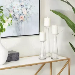 Online Tapered Glass Pillar Candle Holders, Set of 3 Candle Holders