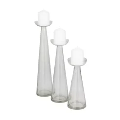 Online Tapered Glass Pillar Candle Holders, Set of 3 Candle Holders