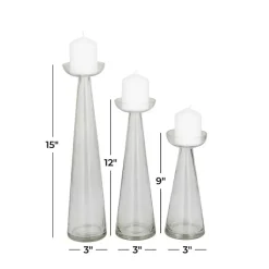 Online Tapered Glass Pillar Candle Holders, Set of 3 Candle Holders