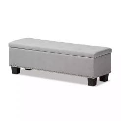 Kirklands Home Entryway Furniture|Taupe Button-Tufted Upholstered Storage Bench Tan