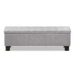 Kirklands Home Entryway Furniture|Taupe Button-Tufted Upholstered Storage Bench Tan