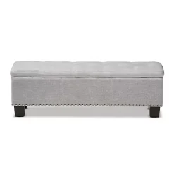 Kirklands Home Entryway Furniture|Taupe Button-Tufted Upholstered Storage Bench Tan