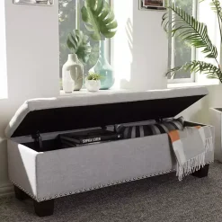 Kirklands Home Entryway Furniture|Taupe Button-Tufted Upholstered Storage Bench Tan