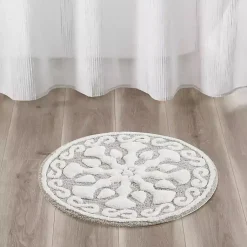 Kirklands Home Bathroom Rugs|Taupe Cotton Tufted Medallion Bath Mat, 25 in. Tan