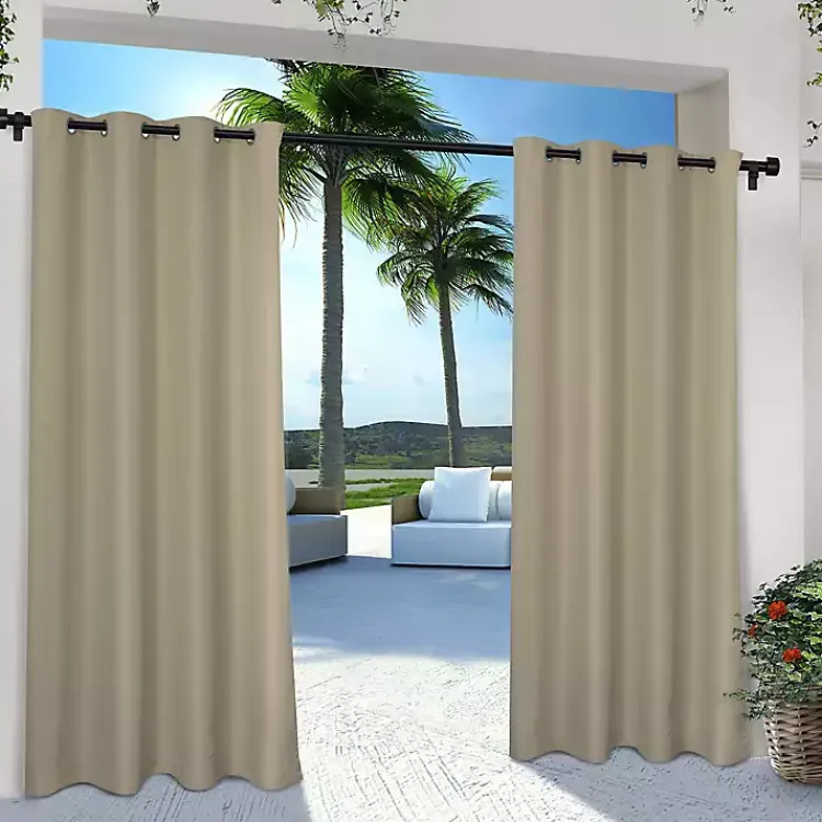 Kirklands Home Outdoor Curtains|Taupe Eliza Outdoor Curtain Panel Set, 96 in. Tan