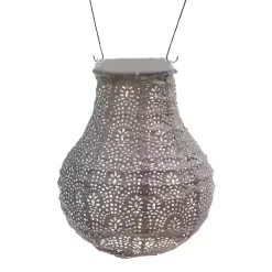 Kirklands Home Outdoor Lighting|Taupe Fan Bulb Hanging LED Outdoor Lantern Tan