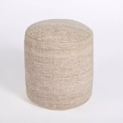 Best Taupe Handwoven Textured Boucle Pouf Poufs & Floor Cushions