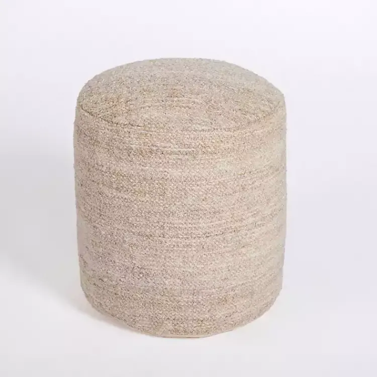 Best Taupe Handwoven Textured Boucle Pouf Poufs & Floor Cushions