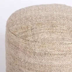 Best Taupe Handwoven Textured Boucle Pouf Poufs & Floor Cushions