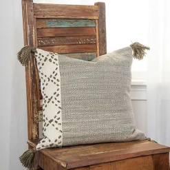 Best Taupe Kantha Stitch Recycled Throw Pillow Pillows