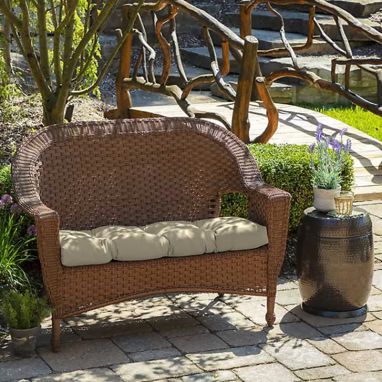 Kirklands Home Outdoor Cushions & Pillows|Taupe Leala Texture Wicker Settee Cushion Tan