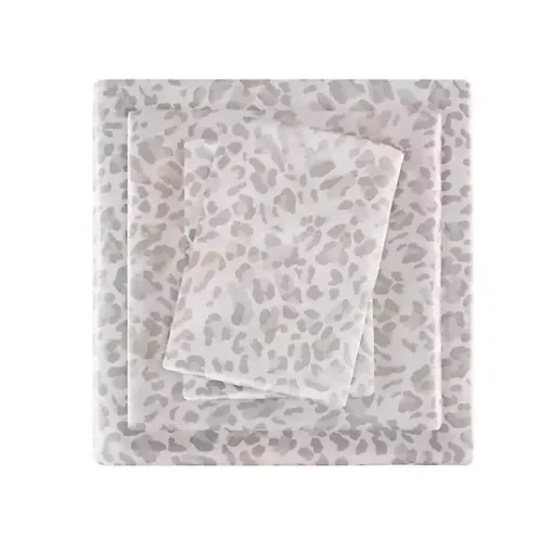 Kirklands Home Bed Sheets|Taupe Leopard Print Satin 3-pc. Twin Sheet Set