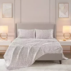 Kirklands Home Bed Sheets|Taupe Leopard Print Satin 4-pc. Full Sheet Set
