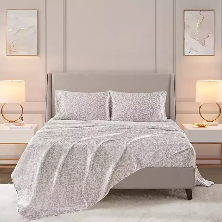 Kirklands Home Bed Sheets|Taupe Leopard Print Satin 4-pc. Full Sheet Set