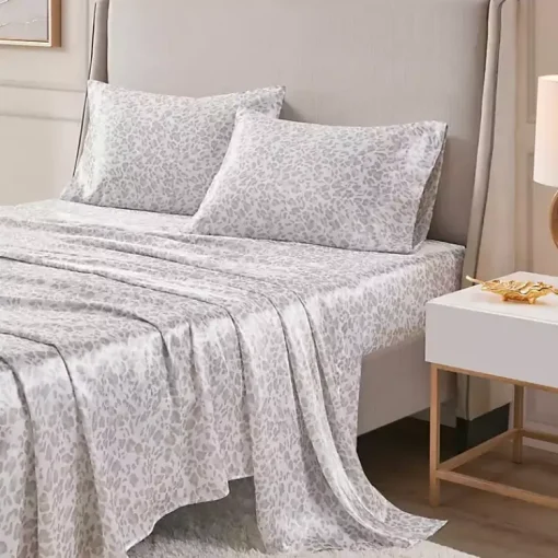 Kirklands Home Bed Sheets|Taupe Leopard Print Satin 4-pc. Full Sheet Set