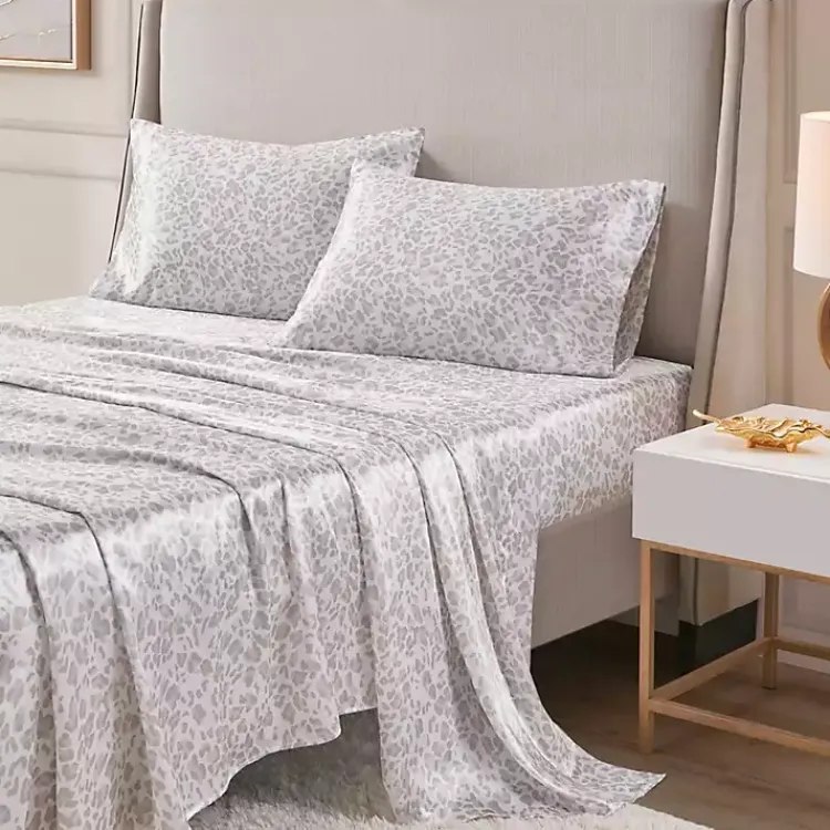 Kirklands Home Bed Sheets|Taupe Leopard Print Satin 4-pc. King Sheet Set