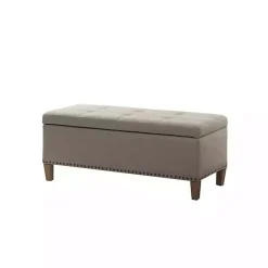 Kirklands Home Entryway Furniture|Taupe Linen Button Tufted Storage Bench Tan