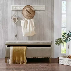 Kirklands Home Entryway Furniture|Taupe Linen Button Tufted Storage Bench Tan