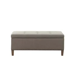 Kirklands Home Entryway Furniture|Taupe Linen Button Tufted Storage Bench Tan