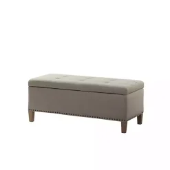 Kirklands Home Entryway Furniture|Taupe Linen Button Tufted Storage Bench Tan