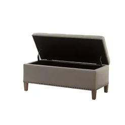 Kirklands Home Entryway Furniture|Taupe Linen Button Tufted Storage Bench Tan